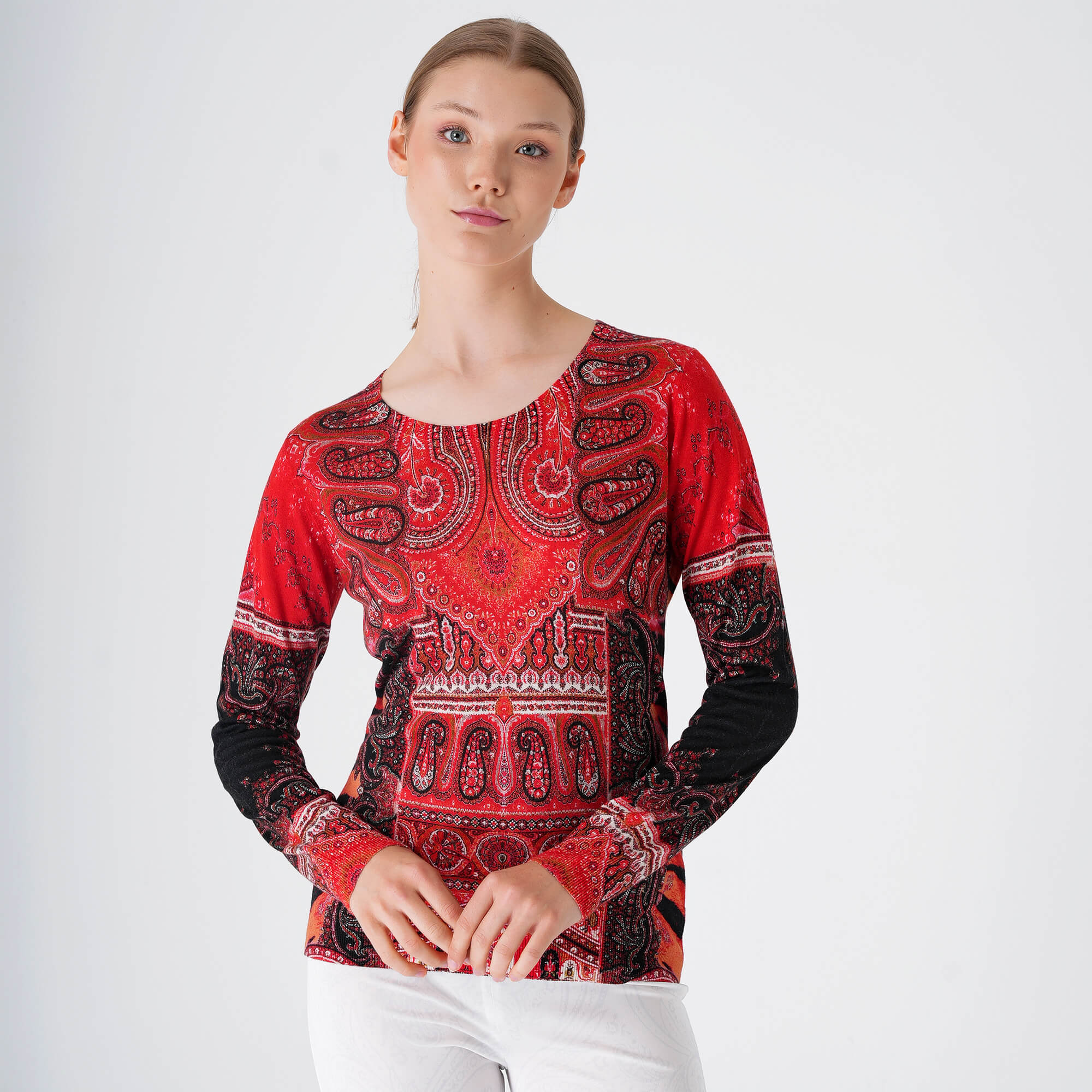 Etro - Burgundy Ethnic Print Thin Sweater